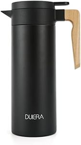 DUIERA 51 oz Coffee Carafe Double Walled Thermal Carafe Stainless Steel Thermos Pot, 1.5 L Beverage Dispenser Keeping Hot/Cold - Black