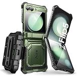 i-Blason Armorbox Series for Samsung Galaxy Z Flip 5 Case (2023) with Built-in Screen Protector & Kickstand & Belt Clip, Full-Body Rugged Case for Z Flip 5 with Hinge Protection (Dark Green)