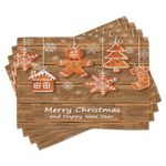 Ambesonne Gingerbread Man Place Mats Set of 8, Funny Watercolor Cookies on Wooden Boards Delicious Xmas Pastry, Washable Fabric Placemats for Dining Table, Placemat 8 pcs, Orange White