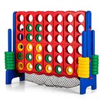 Costzon Jumbo 4-to-Score Giant Game Set, 3.5FT Tall 4 in a Row w/ 42 Jumbo Rings, Quick-Release Slider & Mesh Net, Indoor Outdoor Family Connect Game for Kids & Adults