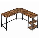 VASAGLE Computer Desk, L-Shaped Corner Desk, Workstation with Shelves for Home Office, Space-Saving, Easy to Assemble, Industrial, Rustic Brown and Black LWD72X