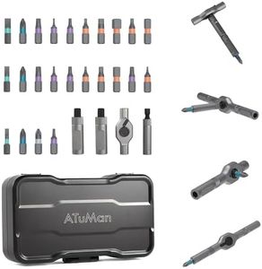 ATuMan 24 In 1 Ratcheting Screwdriver Set, Mini Ratchet Wrench with Reversible High Torque Drive Handle, Close Quarter Right Angle Offset Screwdriver Bit Set 1/4 Multi Hex/Phillips/Slotted/Torx