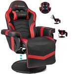 POWERSTONE Gaming Recliner, Adjustable Massage Gaming Chair with Cup Holder Footrest Ergonomic Single Sofa Living Room Home Theater Seating with Side Pouch (Red)