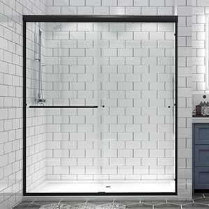 ExBrite 60" X 70" Inch Black Frame Clear Tempered Glass Sliding Shower Door for Bathroom