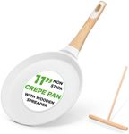 NutriChef 11” Non-Stick Crepe Pan with Wooden Spreader, Durable Marble Coated Dosa Pan, Bakelite And Wood Handle With Induction Bottom, Easy-to-Clean, Stain-Resistant (White Cream Marble)