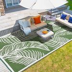 wikiwiki Outdoor Rug, 9x12ft Waterproof Reversible Mat Indoor Outdoor Rugs Carpet, Small Area Rug Plastic Straw Rug for Patio Deck Balcony Pool RV Camping Beach Picnic, Green