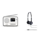 Roberts PLAY20 Compact and Portable DAB/DAB+/FM Digital Radio, Rubber-Protected, Full Colour Screen, White & JVC Wired Lightweight Headphones - Black