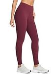 BALEAF Fleece Lined Leggings Womens Winter Water Resistant Thermal Hiking Pants Running Skiing Tights Cold Weather Gear Red Wine S