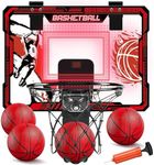 TALGIC Basketball Hoop Indoor, Over The Door Basketball Hoops with LED Lighting, Mini Hoop with Electronic Scoreboard, 4 Balls & Pump, Basketball Gifts for 5 6 7 8 9 10 11 12 Year Old Boys Girls