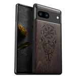 Carveit Wood Case for Pixel 7a Case [Natural Wood & Black Soft TPU] Shockproof Protective Cover Unique & Classy Wooden Phone Case Compatible with Google Pixel 7a Case (Viking Compass-Blackwood)