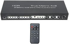 4 in 2 Out 2.1 8K Matrix, HDMI Matrix Switch 4x2 with Audio Separation Support 8K60Hz 4K120Hz Support for Dolby Vision HDR AC3 DTS LPCM, Remote Switch