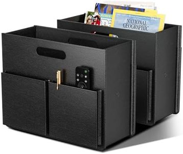 ABC life 2 PACK Magazine Basket Holder, PU Leather Foldable Magazine Rack, Document File Holder Organizer, Newspaper Book Storage Bin Organizer for Living Room Home Office, Balck