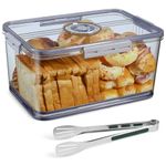 Large Bread Storage Container with Airtight Lid - Bread Box for Kitchen Countertop, Time Recording Bread Keeper for Homemade Bread, Bagel, Cookies, Cupcakes | with Stainless Steel Tongs(Grey)