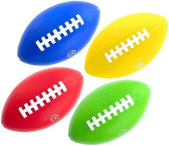 LMC Products Kids Football 4 Pack - 7.25” Foam Footballs - Soft, Small Football - Colorful Mini Ball for Kids - Includes Green, Yellow, Blue, and Red
