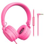 Puro Sound Labs PuroBasic Volume Limiting Wired Headphones for Kids, Foldable and Adjustable Headband with Microphone, Compatible with Smartphones, Tablets and PC - Pink