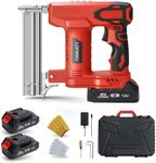 Cordless Nail Gun Battery Powered Brad Nailer, 2-in-1 Nail/Staple Gun, Electric Nail Gun,Brad Nailer Cordless, 2×2.0Ah Batteries,for Upholstery, Woodworking and Carpentry RED