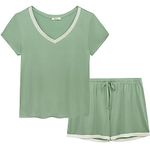 Joyaria Womens Cooling Pajamas Set Shorts Ultra Soft Short Sleeve Comfy Pjs Set Short Sleep/Lounge Set Moisture Wicking (Sage Green, XL)