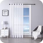 MRTREES Voile Curtains 90 Inch Drop 1 Panels Faux Linen Eyelet Sheer Curtain Panel for Bedroom Living Room Patio Door 90x90 Inch Drop 228cm x 228cm White