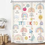 Omifly Kids Boho Rainbow Quotes Shower Curtain 60Wx72H Inch Mental Health Inspirational Word Emotional Cartoon Cute Watercolor Children with 12 Plastic Hooks Fabric Waterproof Toilet Accessories Decor