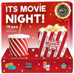 18 Pcs Movie Night Supplies - Popcorn Buckets (12ct) & Movie Night Snack Trays (6ct) - Movie Theater Decor & Popcorn Bowls For Family Movie Night, Popcorn Bags Individual Servings & Movie Snack Trays