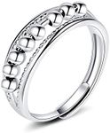 ASGIFT 925 Sterling Silver Anti Anxiety Ring for Women Adjustable Fidget Rings with Spinner Beads Dainty Stress Relieving Ring Jewelry for Daughter, Silver