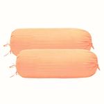 Trance Home Linen 100% Cotton Bolster Cover Set | 16x32 Inches | 200 Tc | Dewan Round Pillow Covers Only | Bed Side Long Pillow Case | Soft and Comes with Adjustable tie - (Peach - Set of 2)