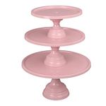 Anushka Metals Non Revolving Cake Stand Pedestal 13", 11", 9" Diameter (Top), Strong Metal (Set/3, Pink)