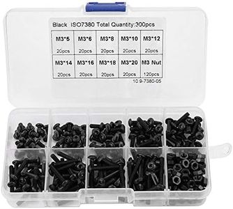 300Pcs M3 Black Button Head Hex Socket Screw Bolt Nut Assortment Kit