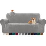 Granbest Premium Thicken Plush Velvet Sofa Cover 3 Seater High Stretch Couch Cover Super Soft Sofa Slipcover Luxury Furniture Protector for Pets and Kids (3 Seater, Light Grey)