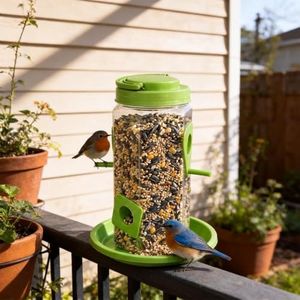 TrustBasket 4-Way Bird Feeder | Transparent Plastic Hanging & Standing Feeder | 21x15x9 cm | 4 Feeding Ports with Perches | Auto Seed Dispensing Tray for Garden & Balcony