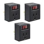 DEWENWILS Grounded Single Port Power Adapter with On/Off Switch, 3Prong Electrical Plug Outlet Switch, 15A Circuit Breaker, 280J Surge Protector, Black, UL Listed,3Pack