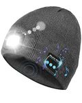 Gifts for Men, Bluetooth Beanie Hat with Light 2022 Upgraded V5.0 Bluetooth Hat with Torch Built in for Winter Running Wireless Music Beanie USB Rechargeable Gifts Stocking Fillers for Men Grey