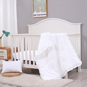 JISEN 3 Piece Crib Bedding Set Soft Baby Crib Bedding Set Ruffle Crib Comforter Set - Crib Quilt Crib Sheet Pillowcase Nursery Bedding Sets for Baby Boys or Girls White