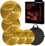 Cymbal Pack, Cymbal Set 14''/16''/18''/20'' (5 Pcs) | FREE Cymbal Bag included (Gold)