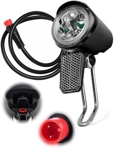 Headlight for Ebike - 2 Pin Connector 6-60V LED Ebike Light with Easy to Install Stainless Steel Bracket, Plastic Housing, 20 Lm Brightness, Weather Resistant - E Bike Light for Nighttime Rides