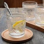 KELVEE Glass Embossed Designed Romantic Premium Tumbler Water Glasses Perfect For Drinking Whiskey, Juice, Beverages, Beer, Cocktail - Set Of 6, Transparent, 300 Ml