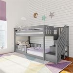 Max & Lily Low Bunk with Stairs and Two Guard Rails, Grey