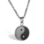 JewelryWe Vintage Yin Yang Pendant Necklace Stainless Steel Necklaces Bagua Pendant Men Jewelry with Chain for Christmas