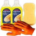 Sugar Soap for Cleaning Walls, Grease, Grime, Dirt, Stains, Kitchen Degreaser, Wall Cleaner for Painted Walls, Sugar Soap for Painting - 2 x 500ml Concentrate with Decorators Sponge & Gloves