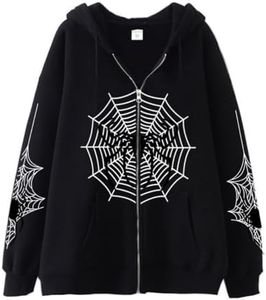 Hesaco Spider Graphic Hoodies Y2k Zip Up Hoodie Men Women Oversized Sweatshirts Y2k Jacket Streetwear Vintage Tops (Black 2,Large,Large)