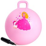 U&C Planet 18 Inch Space Hoppers for Kids,Jumping Ball with Handle, Inflatable Hopping Balls,Hopper Ball with Pump for Boys Girls Age 3-8 Indoor and Outdoor Garden Game (Pink Princess)