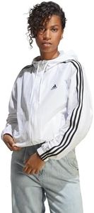 adidas Women's Sportswear Essentials 3-Stripes Woven Windbreaker, White, Small