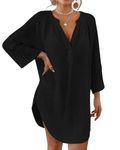 Bsubseach Women Beach Cover Ups Shirt Bikini Swimsuit Coverup Swimwear Bathing Suit Cover Up Black L