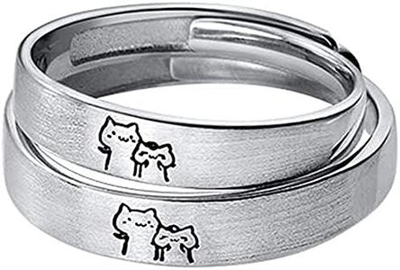Anillo de plata de ley 925 con diseño de gato para él y ella, ajustable, para aniversario, compromiso, boda, anillo de amor infinito, joyería para mujeres y hombres, Plata