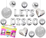 FI - FLICK IN Latex 21 Pcs Lets Disco Retro Party Decorations Radio Music Foil Balloons Lets Party Back to 90s Theme Lets Disco Balloon Decoration Confetti & Chrome Balloons (Pack of 21, Multicolor)