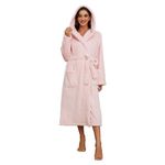 HEARTNICE Womens Hooded Fleece Robe, Thick Warm Plush Bathrobe for Women, Long Fluffy Comfy House Coat Long Fur Fleece(Light Pink, L/XL)