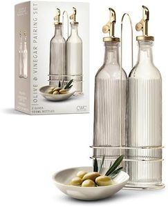 COOK WITH COLOR Glass Olive Oil Bottle Dispenser - 2 Pack- 17oz Oil and Vinegar Cruet - Olive Oil Carafe Decanter for Kitchen, Fluted, Brown