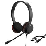 Jabra Evolve 20 Stereo Headset with noice canceling mic, Connect to Mobile/Tablet via USB-C/A, Lightweight Headband