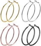 JewelryWe 4 Pairs Oval Hoop Earrings Set,70MM Large Hoop Dangling Stainless Steel Earrings for Women Girls