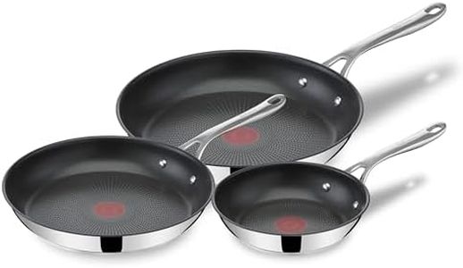 T-Fal x Jamie Oliver Nonstick Coated Stainless Steel Pans 8", 9.5" & 11", Frypan Set Induction Compatible, Oven Safe up to 500°F, Chef's Stainless Steel Skillet, Frying Pan, Silver